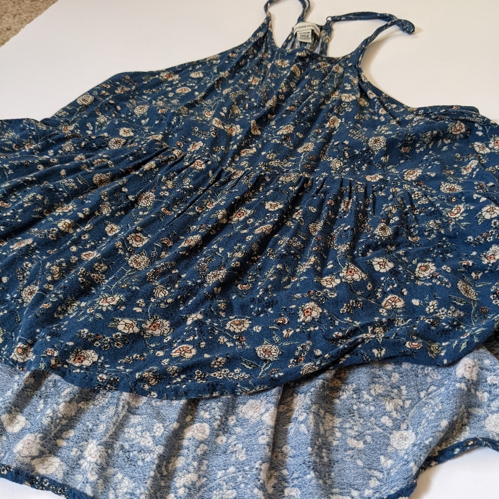 Flowy floral blue tank top navy women